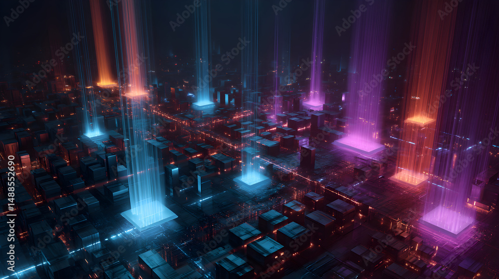 Neon City Grid – High-Tech Data Streams and Communication Neon City Grid – High-Tech Data Streams and Communication