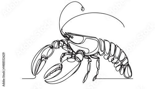 Continuous one single minimal line drawing Spiny lobster