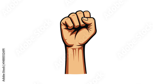 Black-and-white illustration of a raised fist symbolizing strength, unity, determination, and solidarity. Representing concepts such as empowerment, resistance, and collective action.


