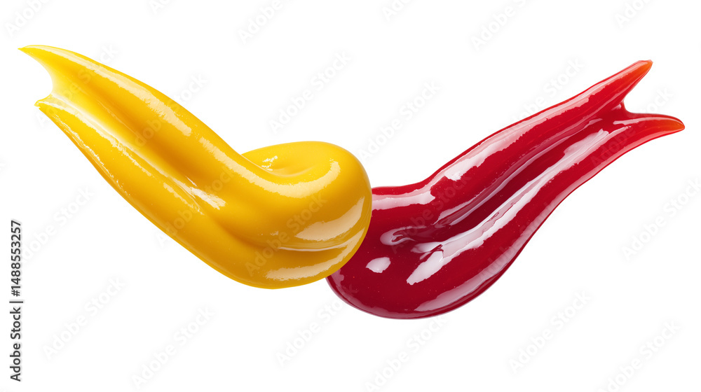 Ketchup and mustard sauce streaks isolated on white