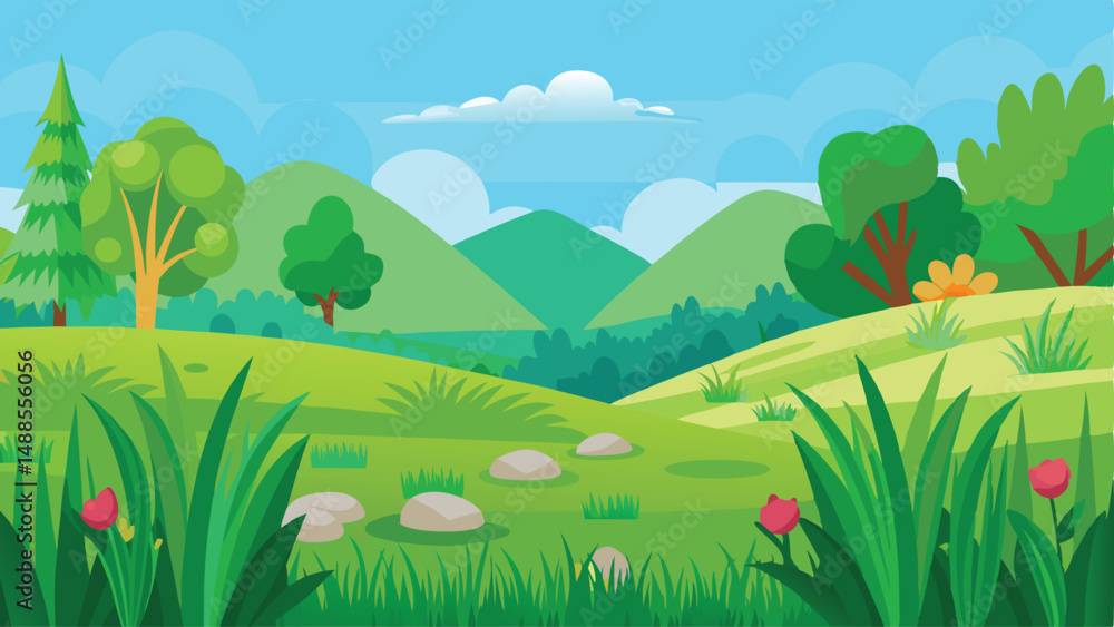Naklejka premium summer landscape with grass and mountains