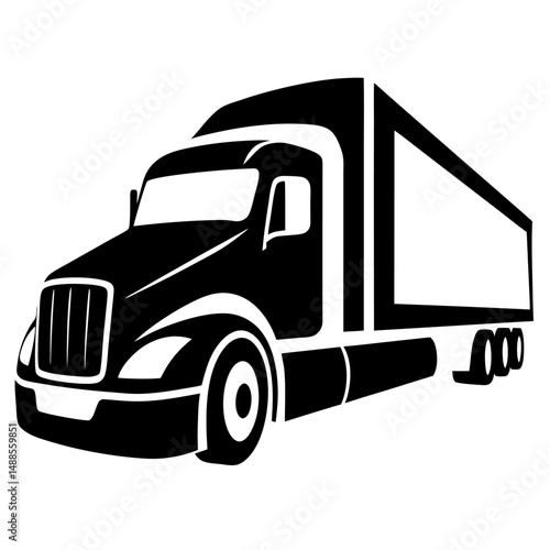 Monochrome graphic design of a heavy-duty truck with a sleek and modern appearance.