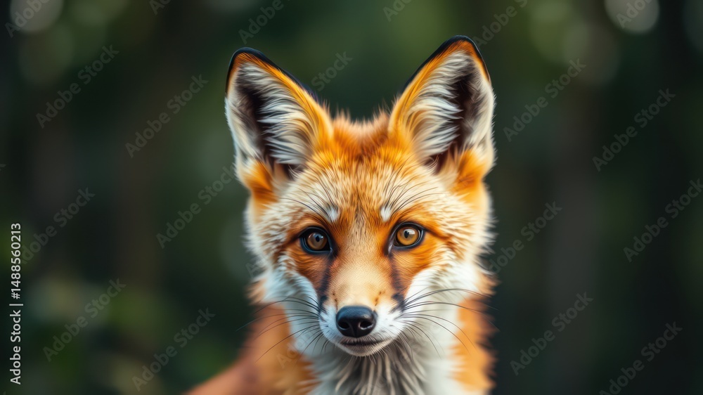 Fototapeta premium A Close-Up Portrait of a Red Fox with Striking Amber Eyes in a Natural Setting