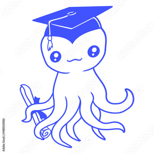 Obraz na płótnie Octopus graduation high school diploma passed cute Isolated Vector Graphic Desig