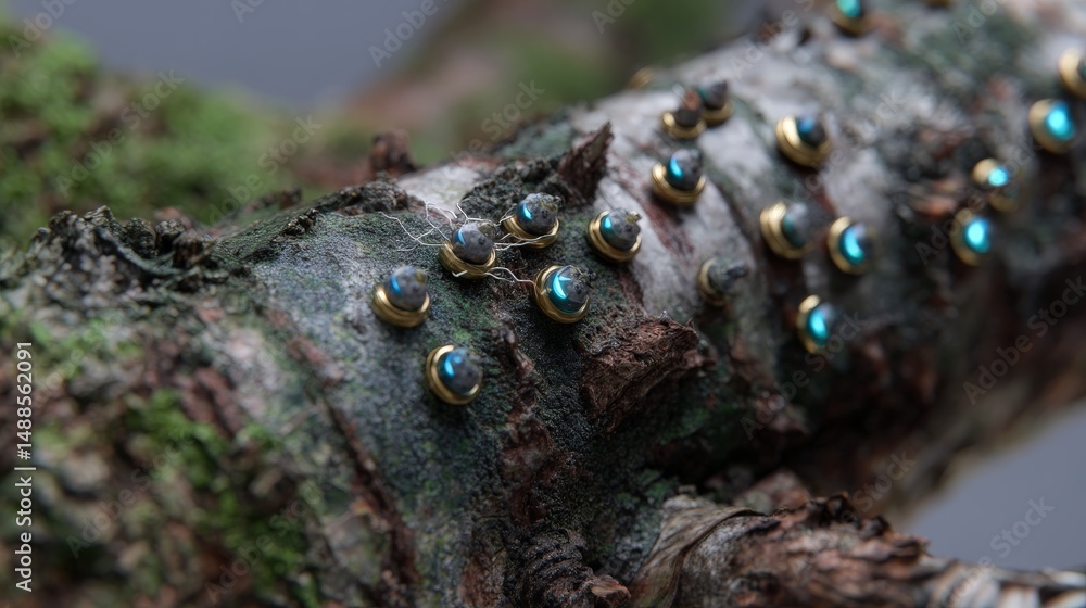 Obraz premium Futuristic nature concept: cybernetic tree bark with embedded technology