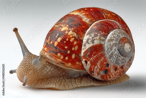 Colorful Snail Crawling on a Smooth Surface With Intricate Shell Patterns Dur...
