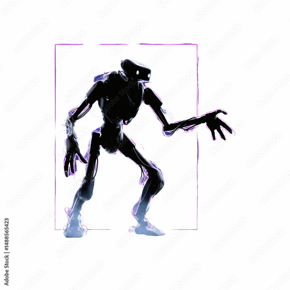 Fototapeta premium Silhouette of a Futuristic Android in a Dynamic Pose