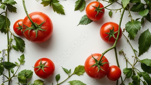 Elegant Tomato and Leaf Arrangement - White Background AI Photography