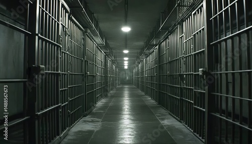 Wallpaper Mural Interior of a Prison with Cells and Hallway Torontodigital.ca