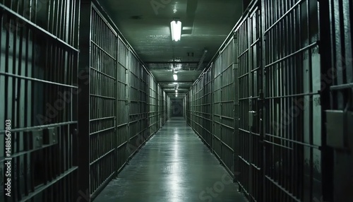 Wallpaper Mural A dimly lit corridor with jail cells on both sides Torontodigital.ca