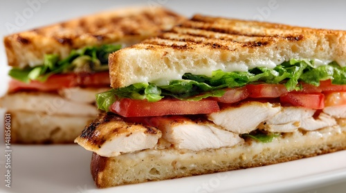 Close-up view of a grilled chicken sandwich, showcasing the fresh ingredients.