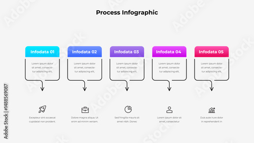 Infographic showcasing a process flow. Ideal for business or educational use, representing workflows, business models, and step-by-step information effectively