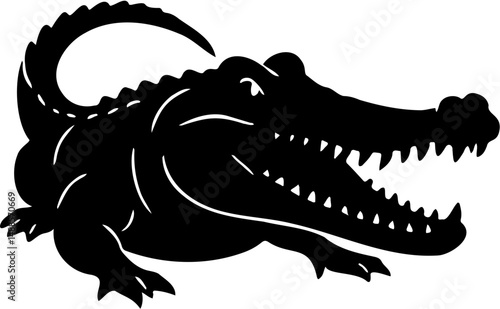 crocodile silhouette vector illustration with white background