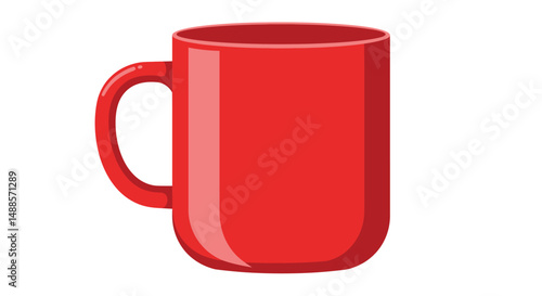 A bright red mug designed with a festive theme, featuring a Christmas tree and cheerful decorations. Ideal for holiday beverages and creating a cozy seasonal ambiance.

