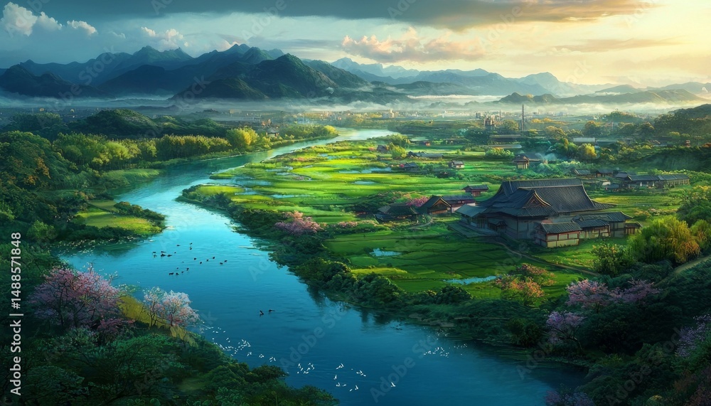 Fototapeta premium Breathtaking Japanese Landscape Captured from Above