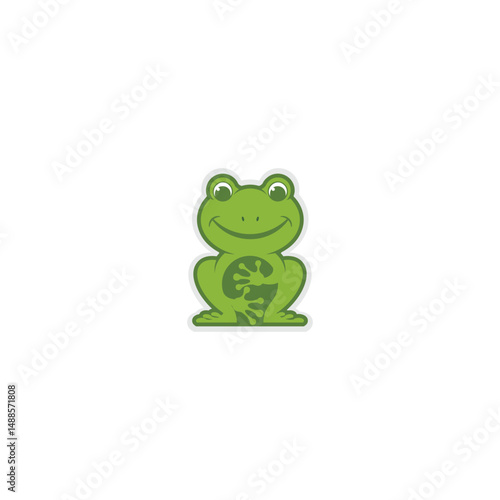 Cute green cartoon frog, a happy amphibian illustration