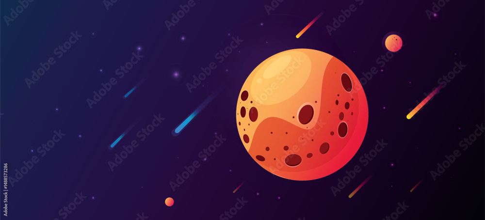 Moons on space background. Vector cartoon illustration of alien landscape. Moons on space background. Vector cartoon illustration of alien landscape.