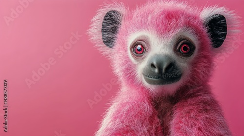 Cute Pink Creature With Big Eyes Posing Against a Vibrant Pink Background in ...