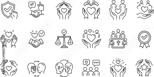 Trust Line Editable Icons set. Vector illustration in modern thin line style of honesty related icons: confidence, trustworthy, friends, truth, faith
