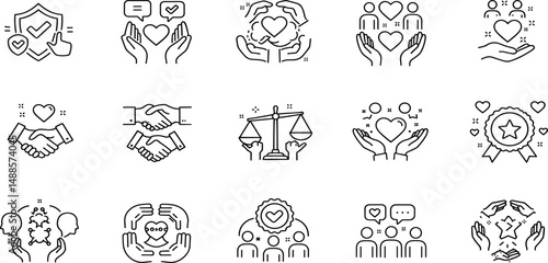Trust Line Editable Icons set. Vector illustration in modern thin line style of honesty related icons: confidence, trustworthy, friends, truth, faith