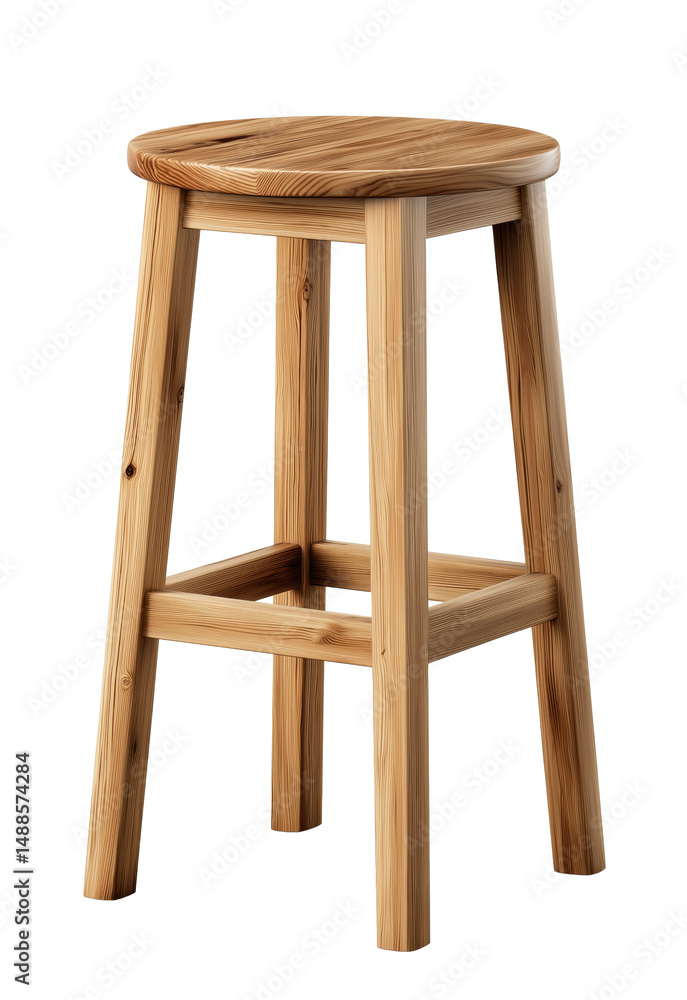 Classic wooden stool isolated on transparent background Classic wooden stool isolated on transparent background