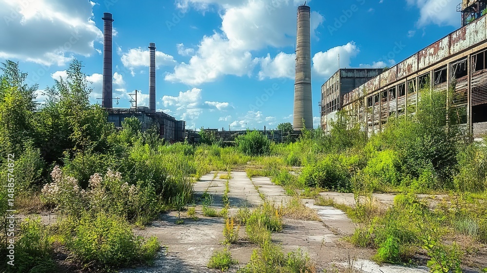 Abandoned Industrial Complex with Overgrown Vegetation Abandoned Industrial Complex with Overgrown Vegetation