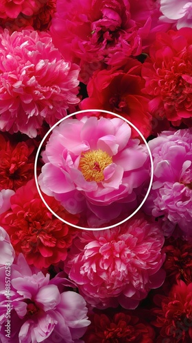 Colorful Peony Flowers in Vibrant Shades Creating a Beautiful Floral Arrangement