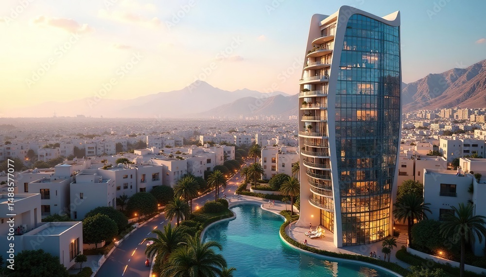 Fototapeta premium Stylish Andalusian high-rise, intricate details, high-rise, property, costa del sol