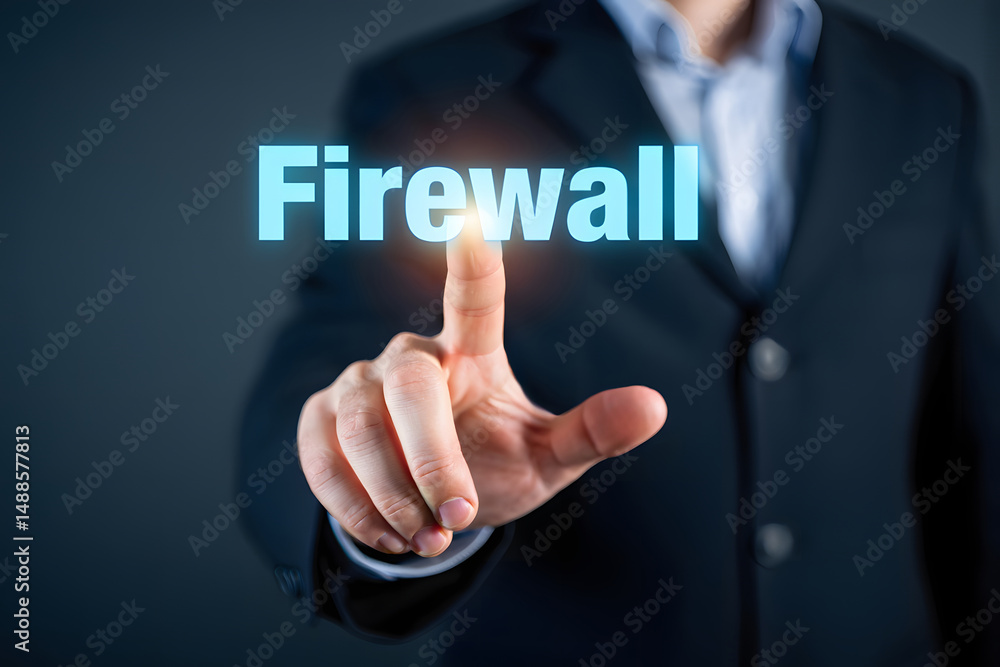 Businessman Configuring Firewall Network Security, Enhancing business Protection and Internet Safety Businessman Configuring Firewall Network Security, Enhancing business Protection and Internet Safety