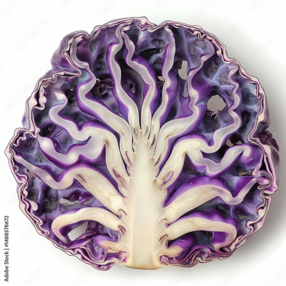 Fototapeta premium Purple cabbage cut in half macro photo