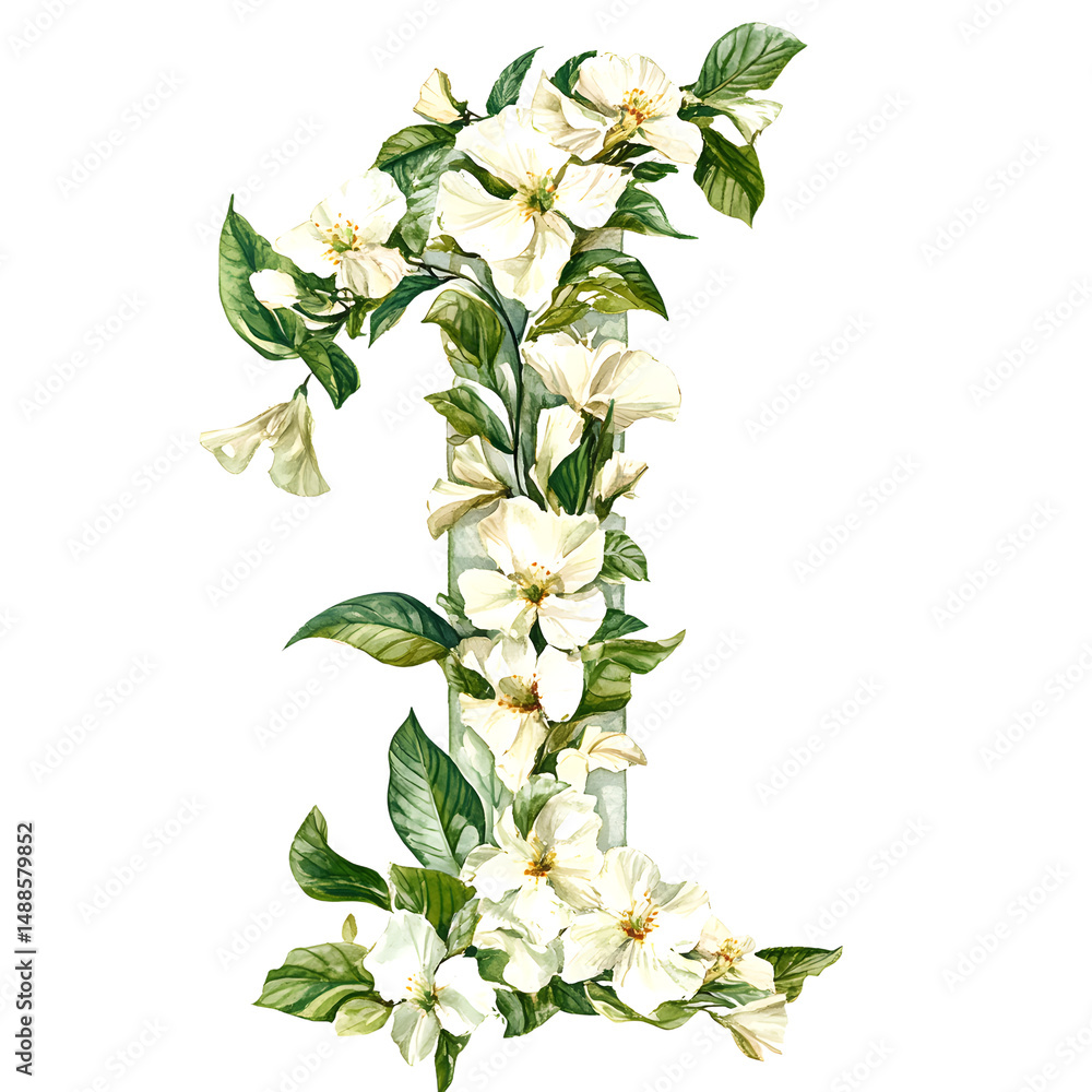Fototapeta premium I is made of white flowers and green leaves