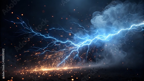 Sci Fi Power Surge Effect With Blue Energy Lightni