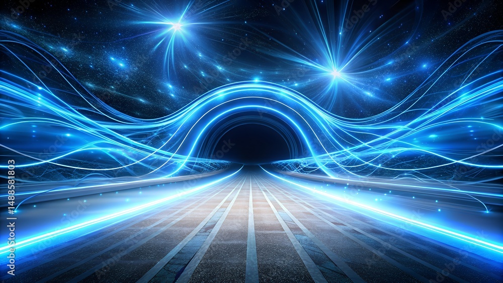 Sci Fi Styled Energy Lines In Shades Of Blue Over Sci Fi Styled Energy Lines In Shades Of Blue Over