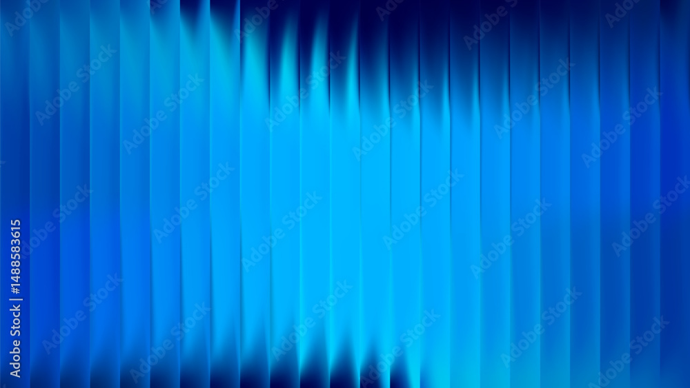 Blue ribbed glass with 3D background effect creates abstract line pattern. Gradient texture and light reflections form a holographic window render. Prism blur and striped overlay transparent design.