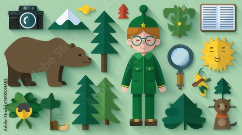 Flat Design Camping Adventure: Nature Explorer Icons