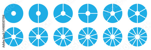 Pie chart set. Circle pie charts diagrams. Different color circles isolated. Circle section graph. Infographic element round shape. Pie chart divided equal parts. Colorful circle arrow charts. 