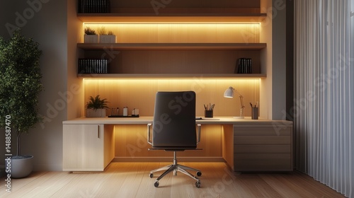 Wallpaper Mural spacious desk, ergonomic chair, and ambient lighting, providing an efficient and organized space for working from home Torontodigital.ca