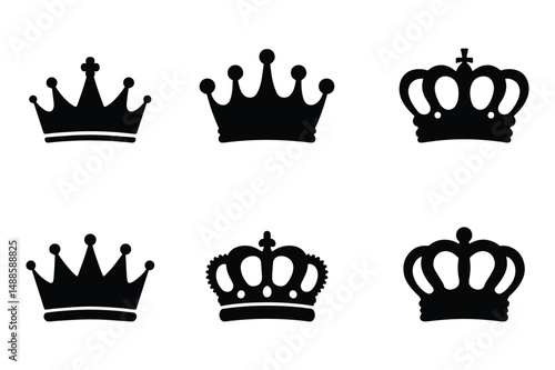 A vintage vector set features royal crown icons, a heraldic symbol collection for regal design elements