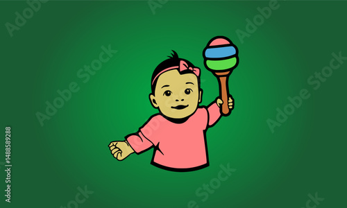 An Infant Playing With Rattle