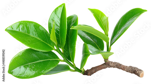 Obraz na płótnie Green branch with fresh leaves isolated on white w salonie