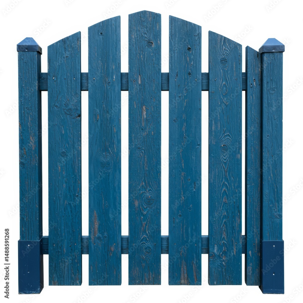 Fototapeta premium Blue Wooden Fence Isolated on White - Rustic charm, country elegance, garden privacy, simple design, sturdy construction