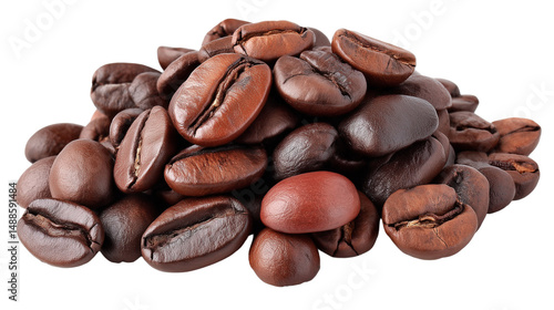 Pile of roasted coffee beans isolated on white