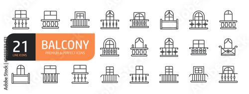 Set of line icons related to window balcony and more. Outline icons collection. Editable stroke. Vector illustration.