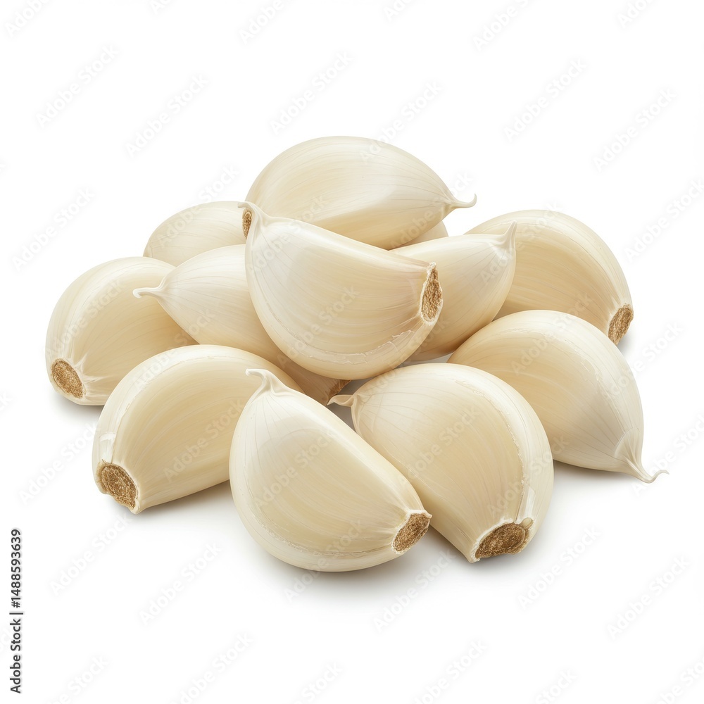 Fresh Garlic Cloves Pile - A pile of fresh garlic cloves, isolated on a white background. Ideal for culinary and healthy eating concepts Fresh Garlic Cloves Pile - A pile of fresh garlic cloves, isolated on a white background. Ideal for culinary and healthy eating concepts