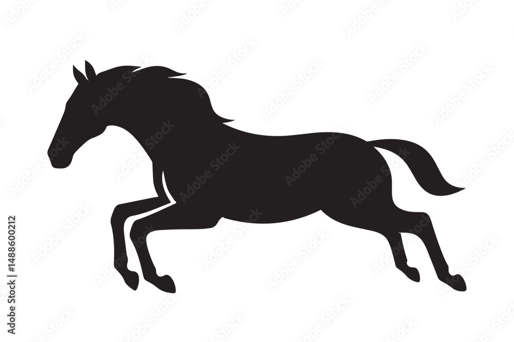Fototapeta premium Black horse silhouette running wild in vector illustration