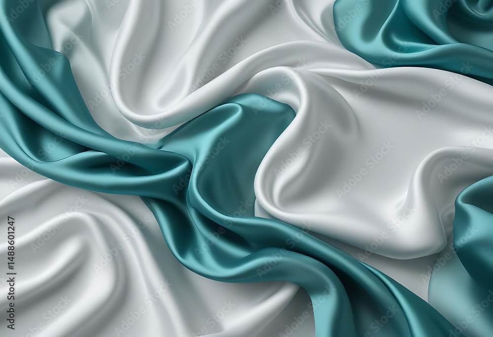 Fototapeta premium Teal and Silver Flowing Silk Fabric