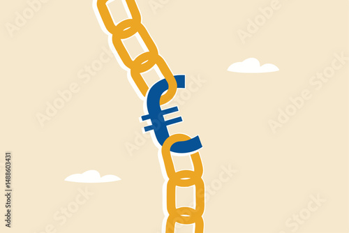Europe investment risk, Euro currency exchange or EU economic and banking concept, Euro currency symbol hold chain together with pressure and stressed.