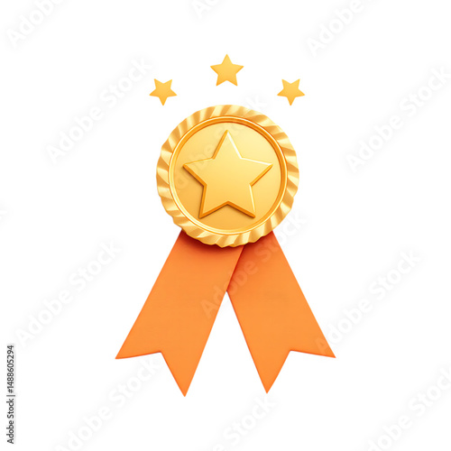 Gold medal award with orange ribbon and stars.