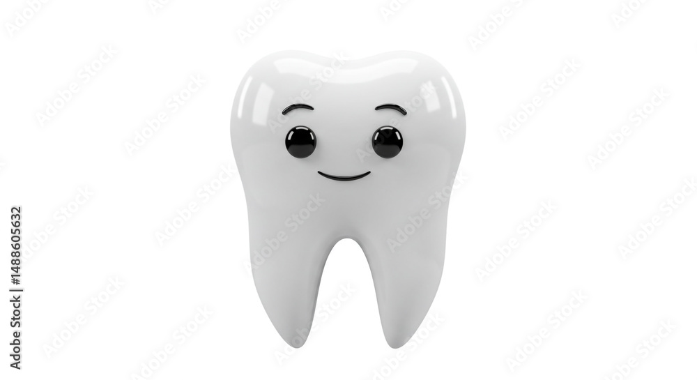 A cartoon tooth with a happy expression isolated on a white background in a studio shot A cartoon tooth with a happy expression isolated on a white background in a studio shot