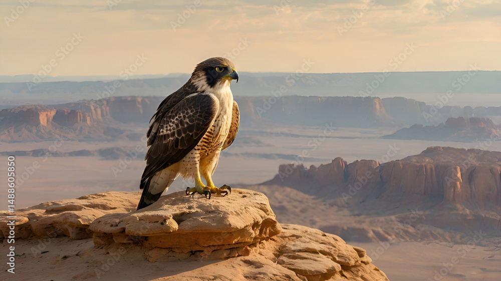 Fototapeta premium falcon a close-up shows the falcon scanning the horizon